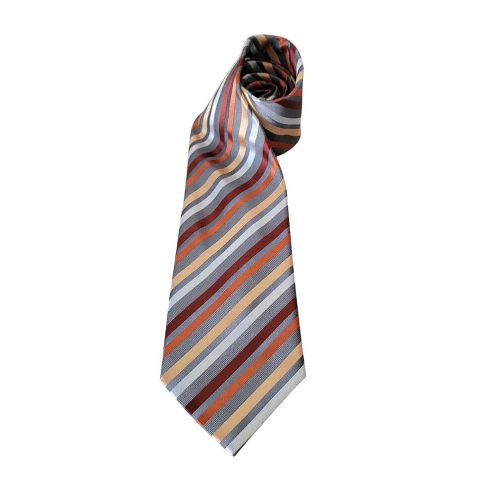 Van Heusen Classic Striped Necktie Mens Tie Gray White Orange Yellow Burgundy